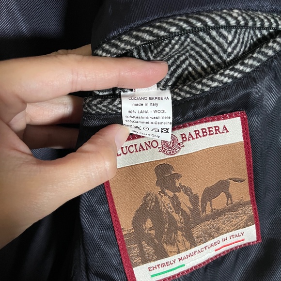 Luciano Barbera Wool Cashmere Herringbone Italy Blazer Coat Jacket Men's Size 56 - Picture 7 of 13